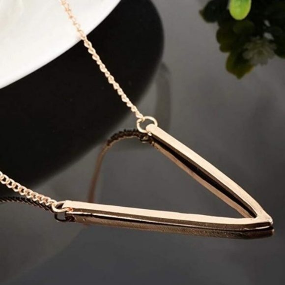 Geometric V Pendant Minimalist Gold Long Necklace - Picture 3 of 5